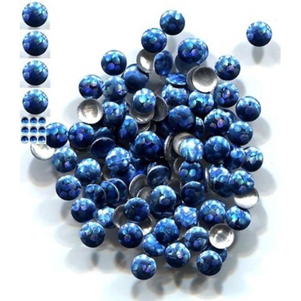 HOLOGRAM Round Nailheads BLUE SUEDE 3mm Hotfix 1 gross